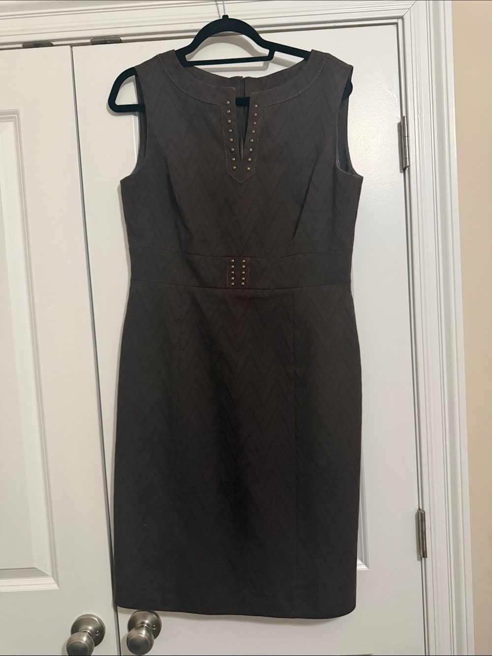 Tahari Brown Sleeveless Sheath Dress with Stud Detail
